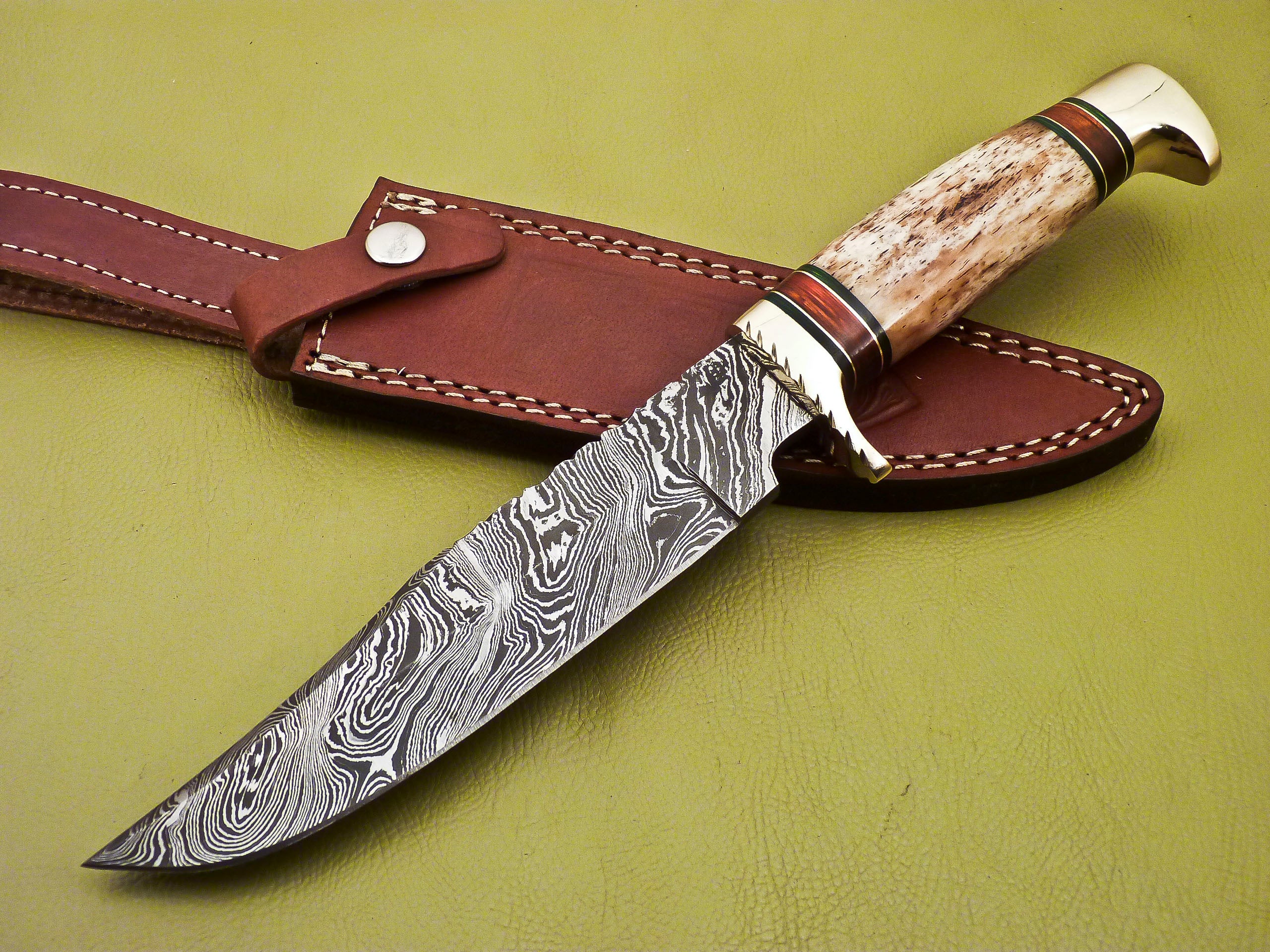 Custom Handmade Damascus Steel Hunting Knife with Colored Pakka Wood H –  USKnife4u