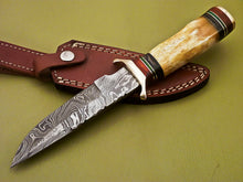 Load image into Gallery viewer, Custom Handmade Damascus Steel Hunting Knife with Color Camel Bone Handle