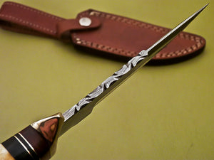 Custom Handmade Damascus Steel Hunting Knife with Color Camel Bone Handle