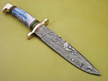 Load image into Gallery viewer, Custom Handmade Damascus Steel Hunting Knife with Colored Bone Handle