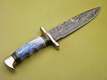 Load image into Gallery viewer, Custom Handmade Damascus Steel Hunting Knife with Colored Bone Handle