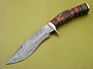 Custom Handmade Damascus Steel Hunting Bowie knife