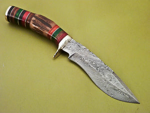 Custom Handmade Damascus Steel Hunting Bowie knife