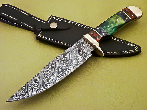 Custom Handmade Damascus Steel Hunting Knife with Beautiful Bone Handle