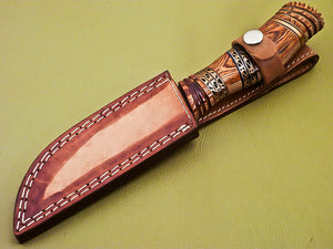 Custom Handmade Damascus Steel Hunting Knife with Beautiful Wood Handle