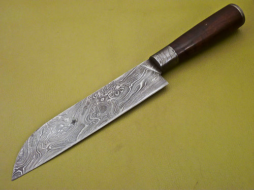 Custom Handmade Damascus Steel Chef Knife with Dark Rose Wood Handle