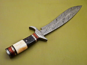 Custom Handmade Damascus Steel Hunting Knife Bone & Wood Handle