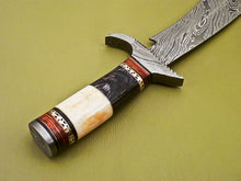 Load image into Gallery viewer, Custom Handmade Damascus Steel Hunting Knife Bone &amp; Wood Handle