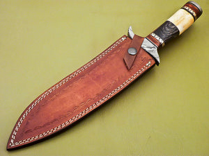 Custom Handmade Damascus Steel Hunting Knife Bone & Wood Handle