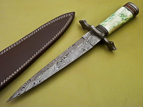 Custom Hand Made Damascus Steel Beautiful Dagger Knife with Camel Bone Handle