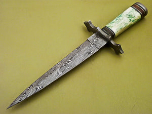 Custom Hand Made Damascus Steel Beautiful Dagger Knife with Camel Bone Handle