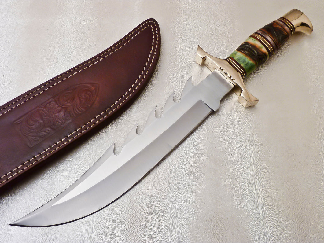 Custom Made D2 Steel Hunting Bowie Knife with Colored Bone Handle
