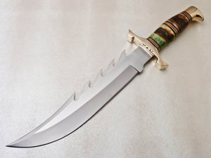 Custom Made D2 Steel Hunting Bowie Knife with Colored Bone Handle