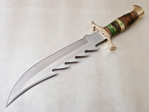 Custom Made D2 Steel Hunting Bowie Knife with Colored Bone Handle