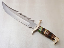 Load image into Gallery viewer, Custom Made D2 Steel Hunting Bowie Knife with Colored Bone Handle