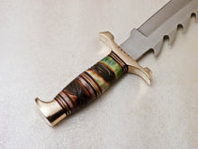 Load image into Gallery viewer, Custom Made D2 Steel Hunting Bowie Knife with Colored Bone Handle