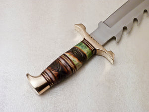 Custom Made D2 Steel Hunting Bowie Knife with Colored Bone Handle