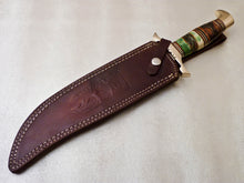 Load image into Gallery viewer, Custom Made D2 Steel Hunting Bowie Knife with Colored Bone Handle