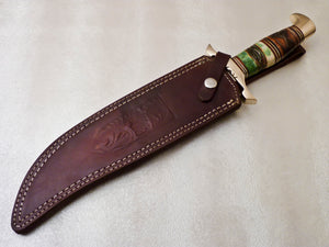 Custom Made D2 Steel Hunting Bowie Knife with Colored Bone Handle