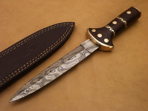 Custom Hand Made Damascus Steel Beautiful Dagger Knife with Wood Handle