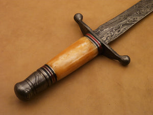 Custom Hand Made Damascus Steel Beautiful Dagger Knife with Colored Camel Bone Handle