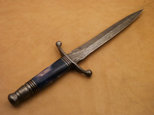 Custom Hand Made Damascus Steel Beautiful Dagger Knife with Colored Camel Bone Handle