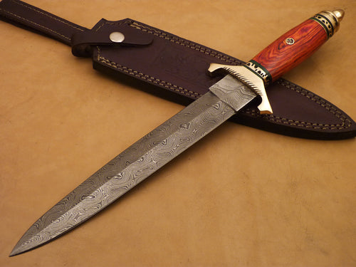 Custom Hand Made Damascus Steel Beautiful Dagger Knife with Wood Handle