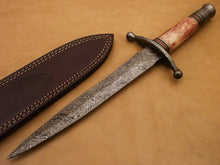 Load image into Gallery viewer, Custom Hand Made Damascus Steel Beautiful Dagger Knife with Colored Camel Bone Handle