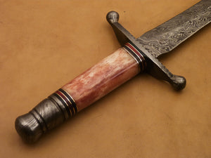 Custom Hand Made Damascus Steel Beautiful Dagger Knife with Colored Camel Bone Handle