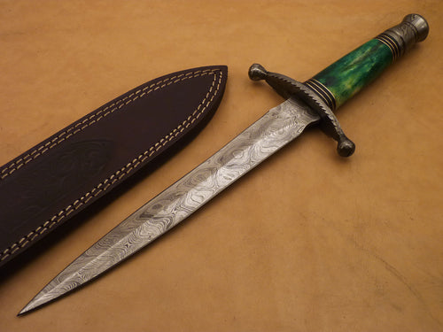 Custom Hand Made Damascus Steel Beautiful Dagger Knife with Colored Camel Bone Handle