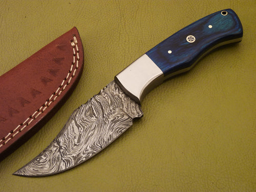 Custom Made Damascus Steel Hunting Knife with Color Wood Handle