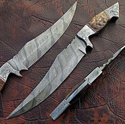 Custom Hand Made Damascus Steel Hunting Bowie Knife