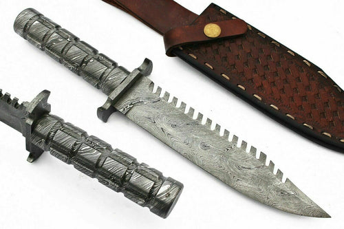 Custom Handmade Damascus Steel Bowie Knife with Damascus Steel Handle