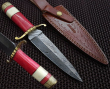 Load image into Gallery viewer, Custom Hand Made Damascus Steel Beautiful Dagger Knife with Wood &amp; Bone Handle