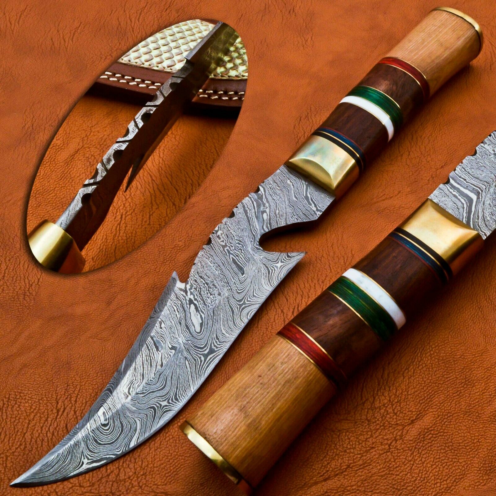 Fancy Damascus Bowie Knife Custom Handmade Damascus Steel Knife