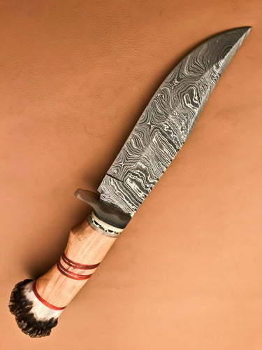 Custom Made Damascus Steel Hunting Bowie Knife with Crown Stag Handle