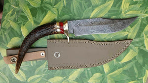Custom Handmade Damascus Steel Bowie Knife with Stag/Antler