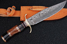 Load image into Gallery viewer, Custom Handmade Damascus Steel Bowie Knife with Colored Wood Handle