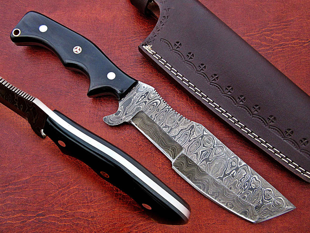 Custom Handmade Damascus Steel Amazing Tracker with Bull Horn Handle