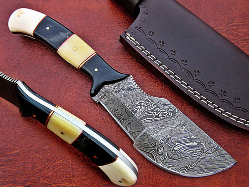 Custom Handmade Damascus Steel Amazing Tracker with Bull Horn & Camel Bone Handle