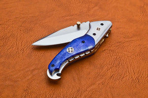 Custom Hand Made D2 Steel Hunting Pocket Knife With Colored Bone Handle