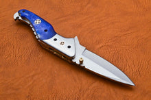 Load image into Gallery viewer, Custom Hand Made D2 Steel Hunting Pocket Knife With Colored Bone Handle