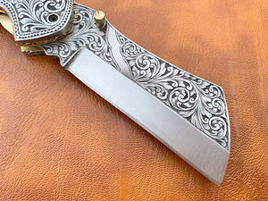 Custom Hand Made D2 Steel Beautifully Engraved Pocket Knife