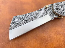 Load image into Gallery viewer, Custom Hand Made D2 Steel Beautifully Engraved Pocket Knife