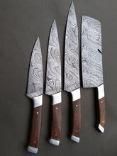 Load image into Gallery viewer, Set of 4 Custom Handmade Damascus Steel Hunting Chef Knife with Rose Wood Handle