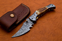 Load image into Gallery viewer, Custom Hand Made Damascus Steel  hunting Pocket Knife with Stag Horn Handle