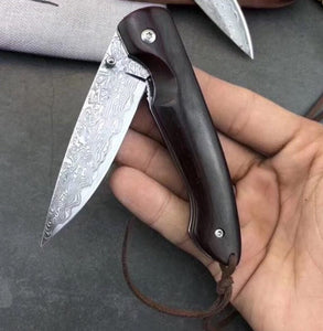 A pair of 2 Custom Handmade Damascus Steel Hunting Pocket Knife  With Bull Horn Handle