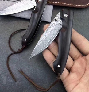 A pair of 2 Custom Handmade Damascus Steel Hunting Pocket Knife  With Bull Horn Handle