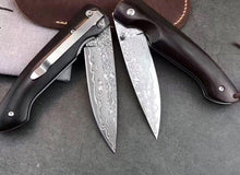 Load image into Gallery viewer, A pair of 2 Custom Handmade Damascus Steel Hunting Pocket Knife  With Bull Horn Handle