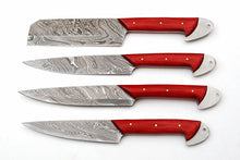 Load image into Gallery viewer, Set of 4 Custom Hand Made Damascus Steel Chef Knife with Red Colored Wood Handle